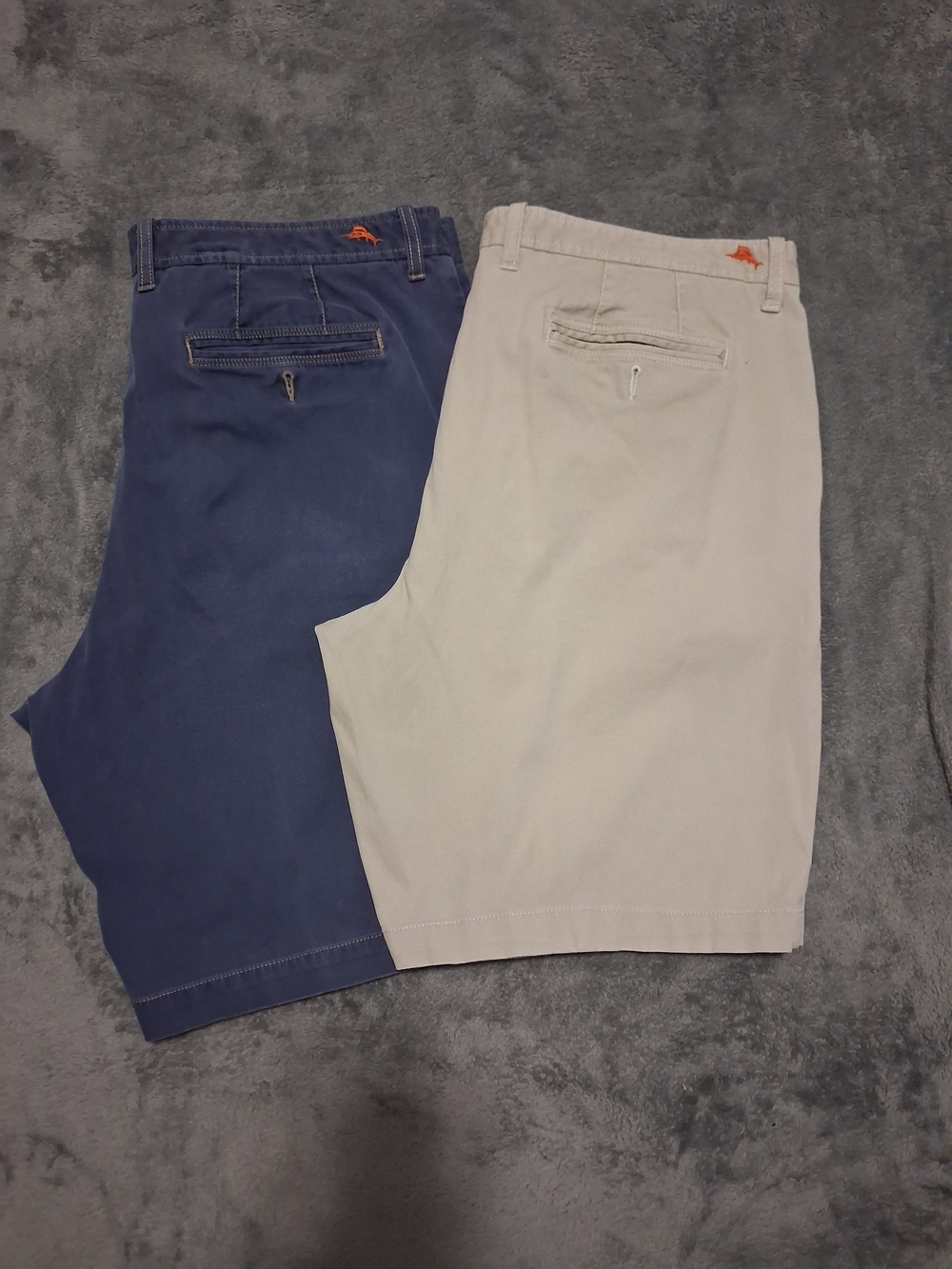 Bundle Two Pair Tommy Bahama Men's Blue And Khaki Flat-Front Cotton Shorts - Picture 2 of 12